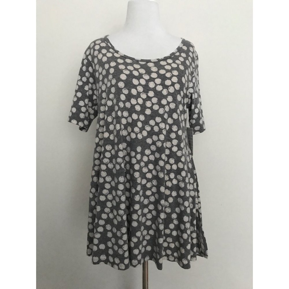 NWT Lularoe Perfect T Size XS white gray polka dot Tee Shirt Swing Top NEW LLR